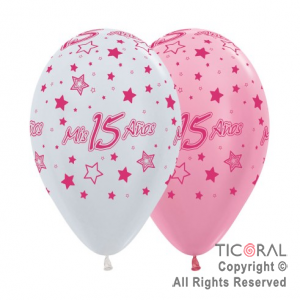 GLOBO S R12 INF SATIN MIS 15 AOS BLANCO Y ROSA TINTA FUCSIA x 50